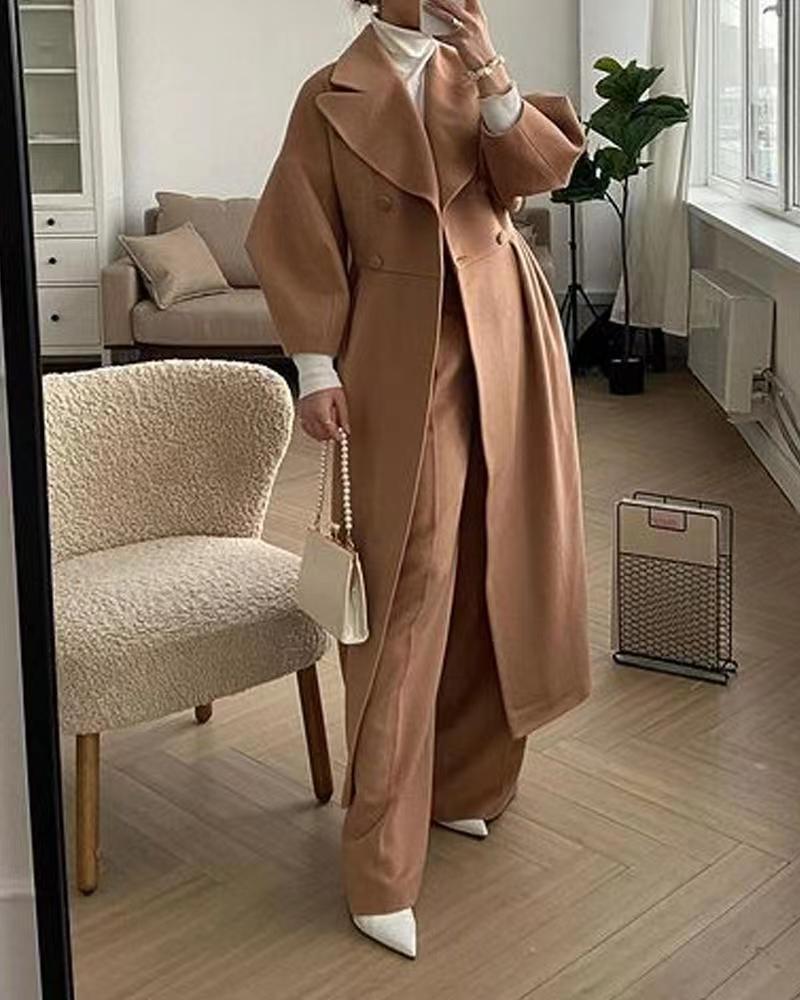 MEELANO Dame Elegant Lang Vinterjakke Med Reverskrave Til Stilfuld Udtryk Kamel