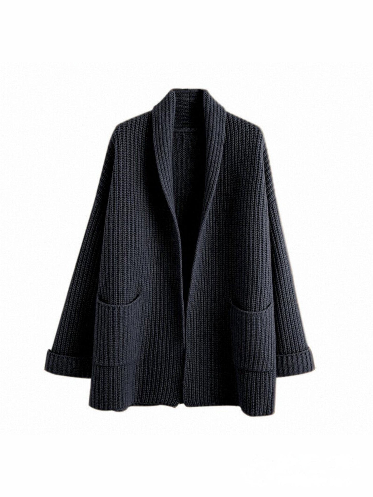 MEELANO Dame Oversized Strikcardigan - Lang, Elegant Med Lommer Sort