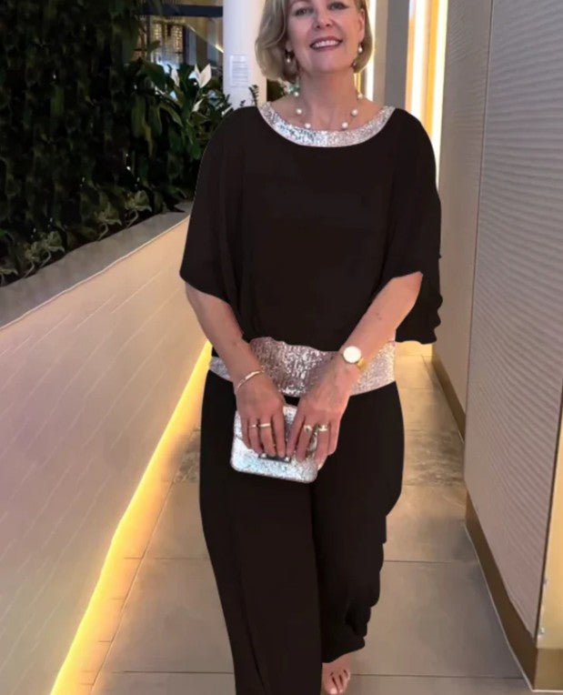 MEELANO Skinnende Paliet Jumpsuit Til Fest Med Glimmer Og Komfort Sort