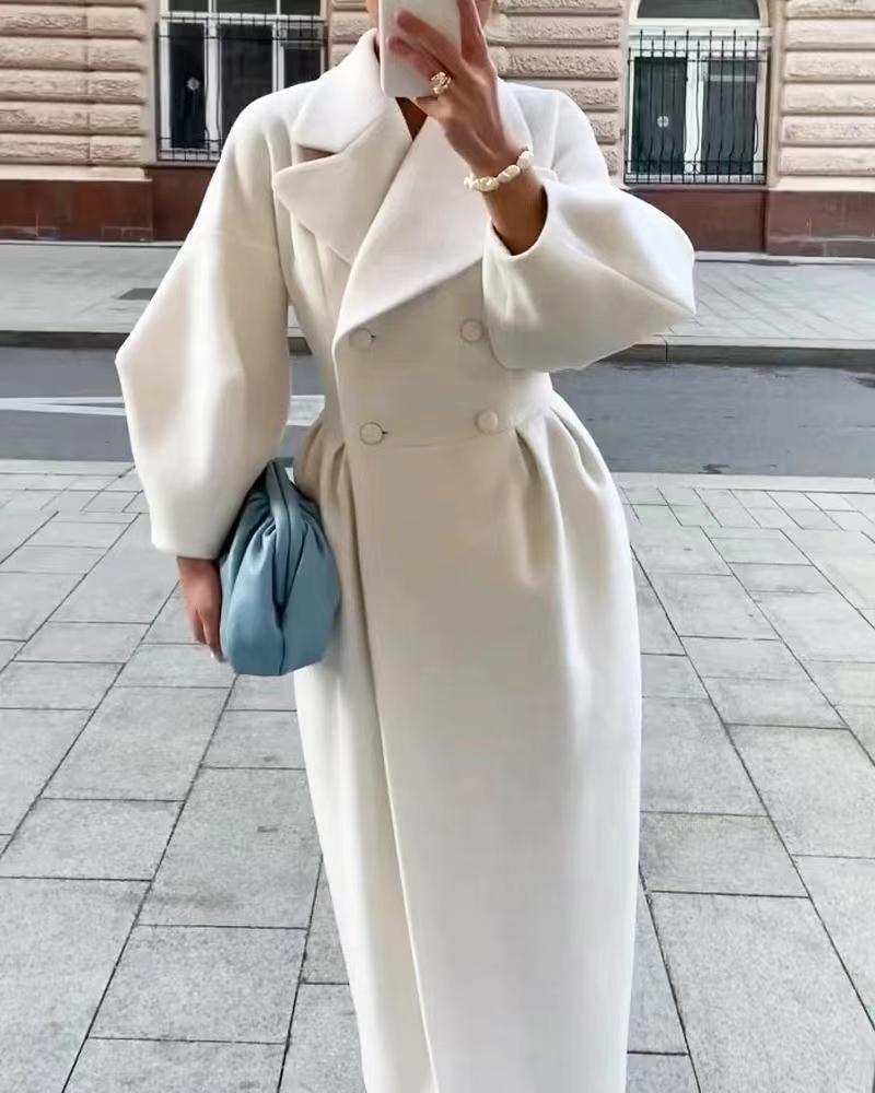 MEELANO Dame Elegant Lang Vinterjakke Med Reverskrave Til Stilfuld Udtryk Hvid