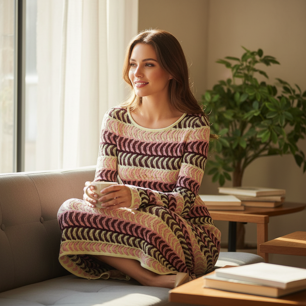 MEELANO Femme Langærmet Struktureret Strikkjole