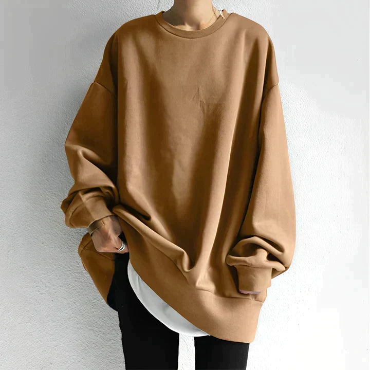 MEELANO Dame Oversize Sweatshirt - Blød og Behagelig med Rund Hals Braun