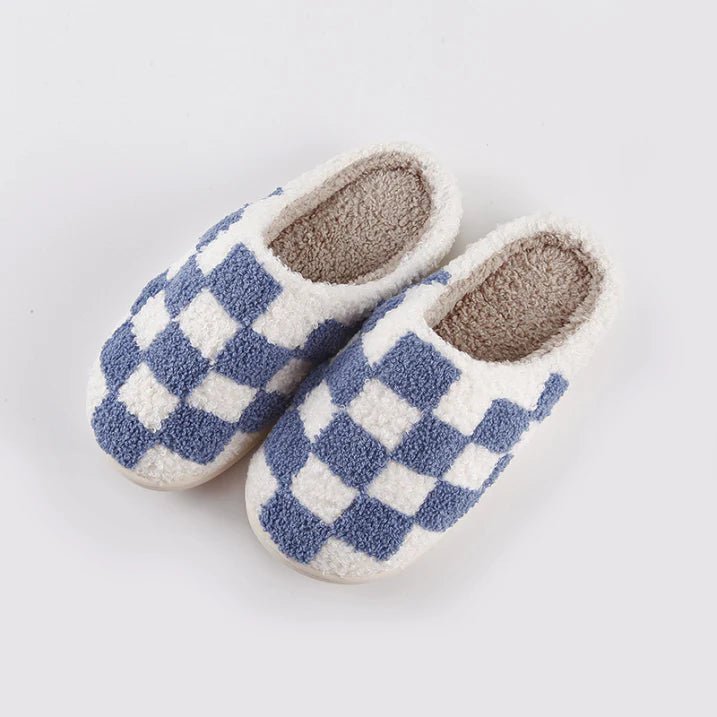 MEELANO Unisex Hjemmesko Varme Og Bløde Ternet Mønster Komfort Blå