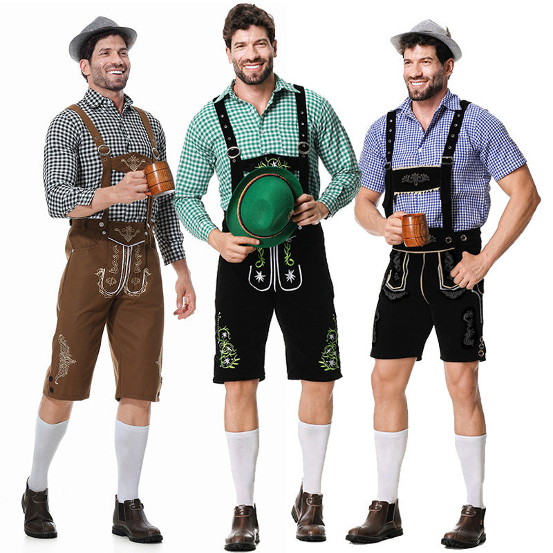 MEELANO Bayersk kostumesæt til mænd med lederhosen og skjorte