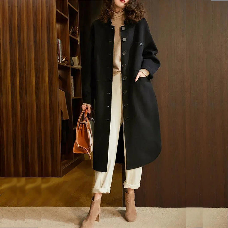 MEELANO Dame Elegant Lang Trenchcoat Til Kvinder Vinter Stilfuld Jakke Zwart
