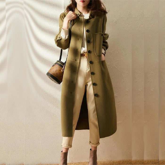 MEELANO Dame Elegant Lang Trenchcoat Til Kvinder Vinter Stilfuld Jakke Groen