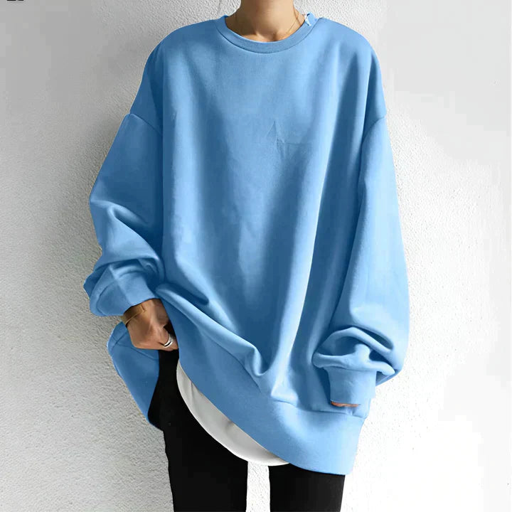 MEELANO Dame Oversize Sweatshirt - Blød og Behagelig med Rund Hals Hellblau