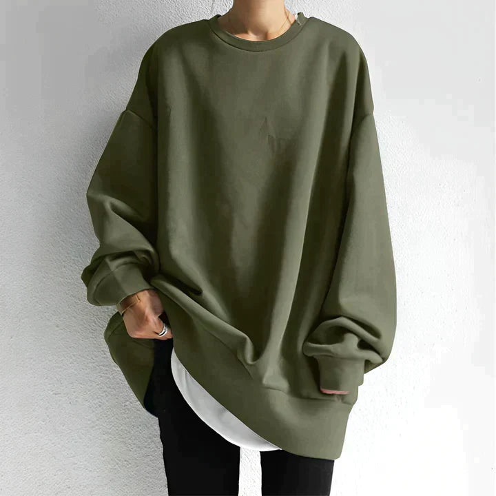 MEELANO Dame Oversize Sweatshirt - Blød og Behagelig med Rund Hals Armeegrün