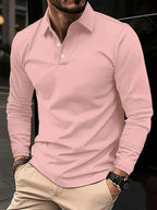 MEELANO Hermosa | Herre Langærmet Poloshirt med Knapper - Klassisk Bomulds Polo-Sweatshirt Pink