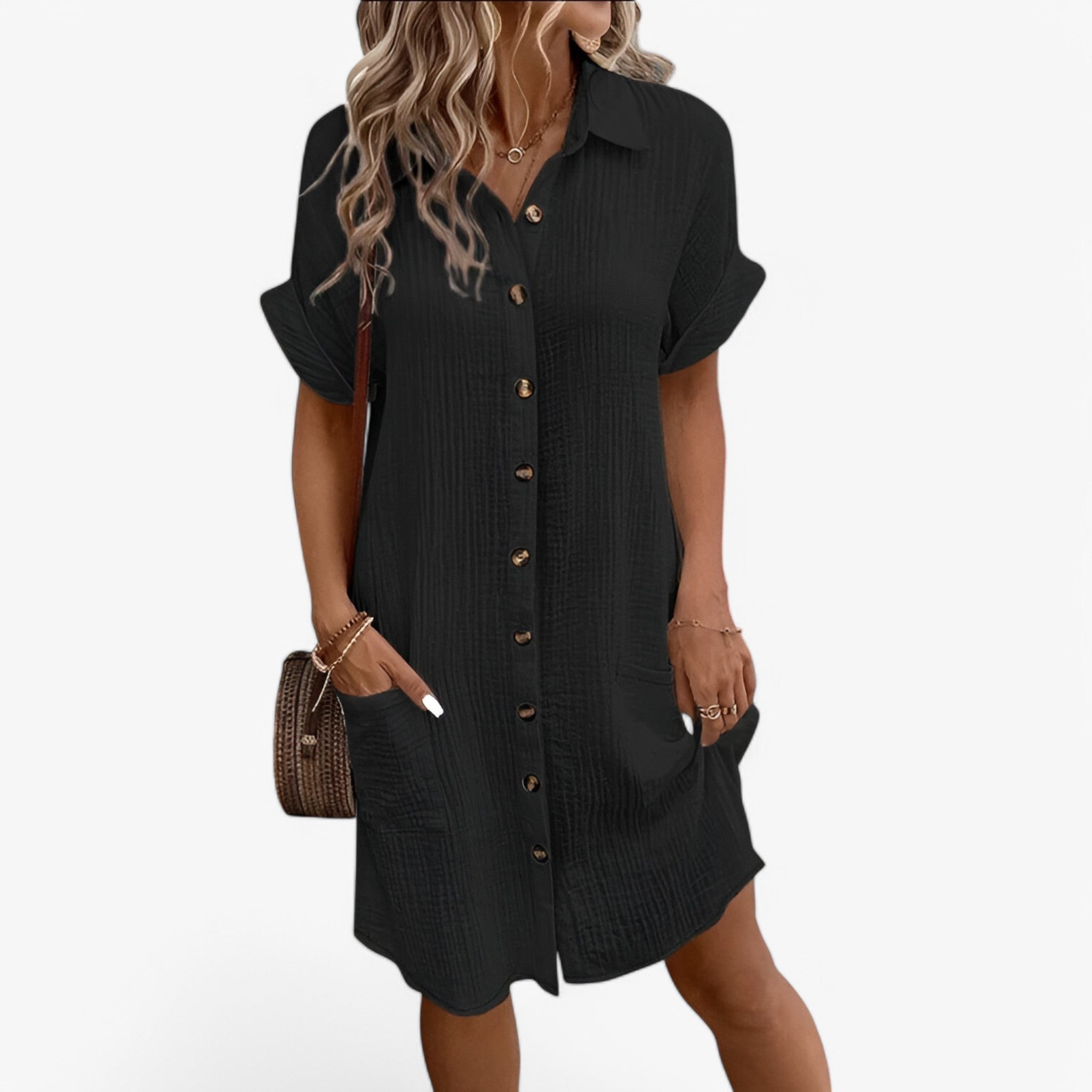 MEELANO Olivia Sommerkjole – Elegant Stofblanding med Komfort & Stil Sort
