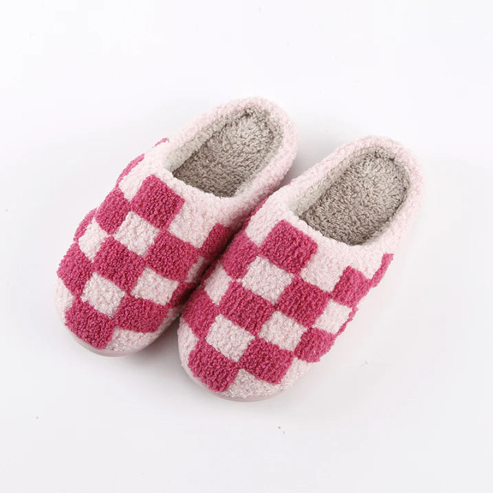 MEELANO Unisex Hjemmesko Varme Og Bløde Ternet Mønster Komfort Rosa