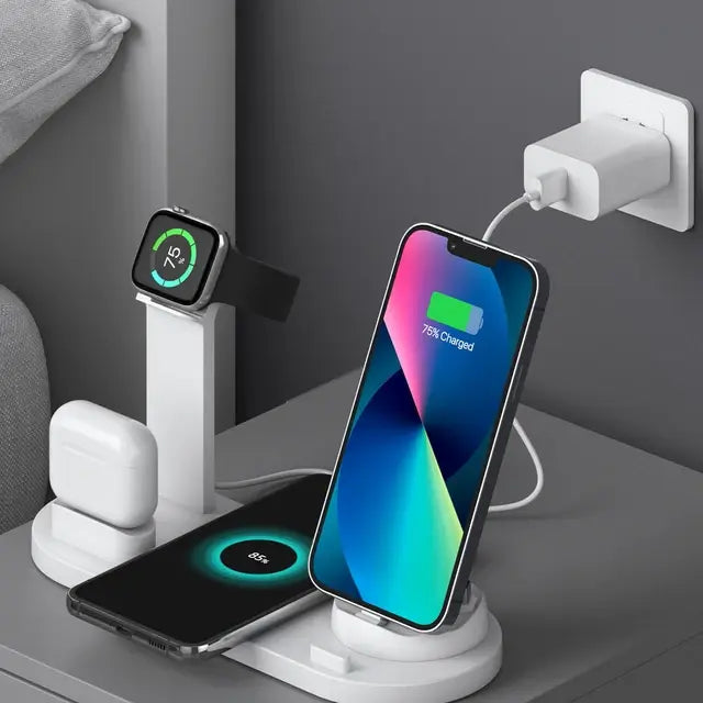 MEELANO Trådløs Ladestation 3-i-1 – Ladestation til iPhone, Apple Watch & AirPods, Hvid eller Sort – Chargix Hvid