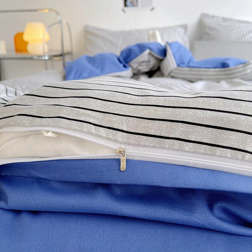 MEELANO Onelia Sengetøjssæt – Ternet & Stribet Design i Blødt Polyester med Pudebetræk