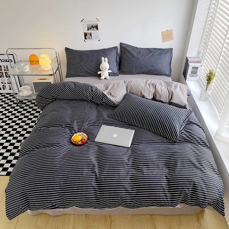 MEELANO Onelia Sengetøjssæt – Ternet & Stribet Design i Blødt Polyester med Pudebetræk 18