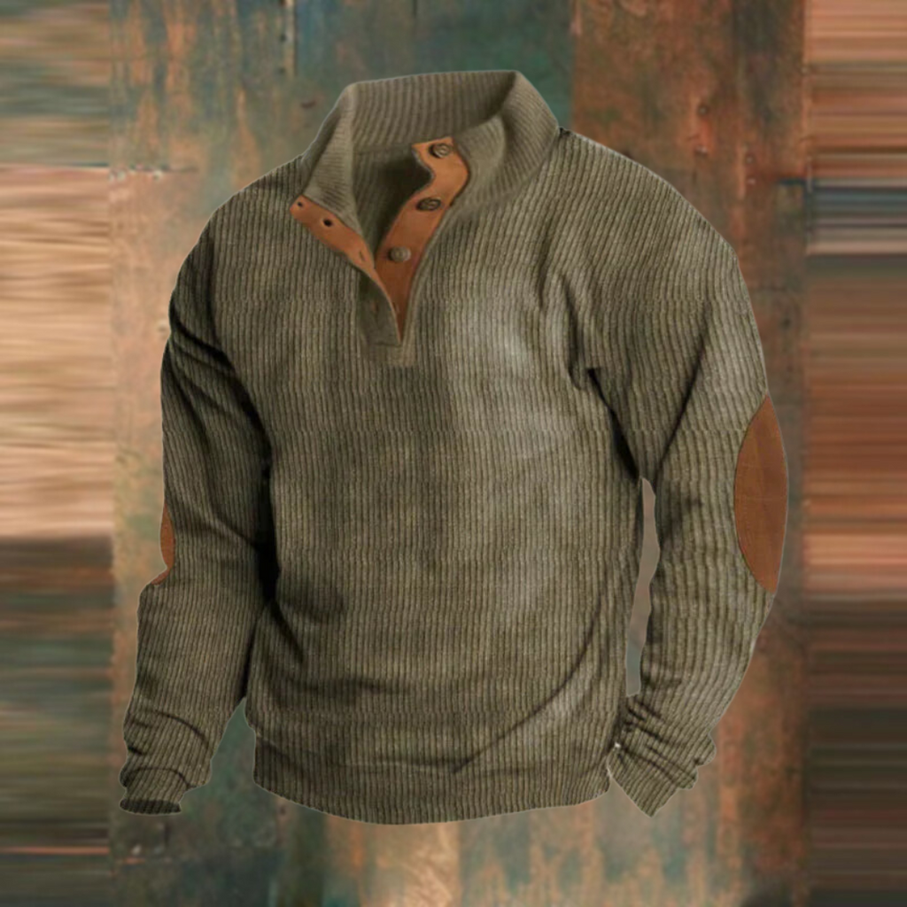 MEELANO Marmari | Herre Ribstrikket Sweater med Knapper - Afslappet Varm Striktrøje med Kraver Grøn