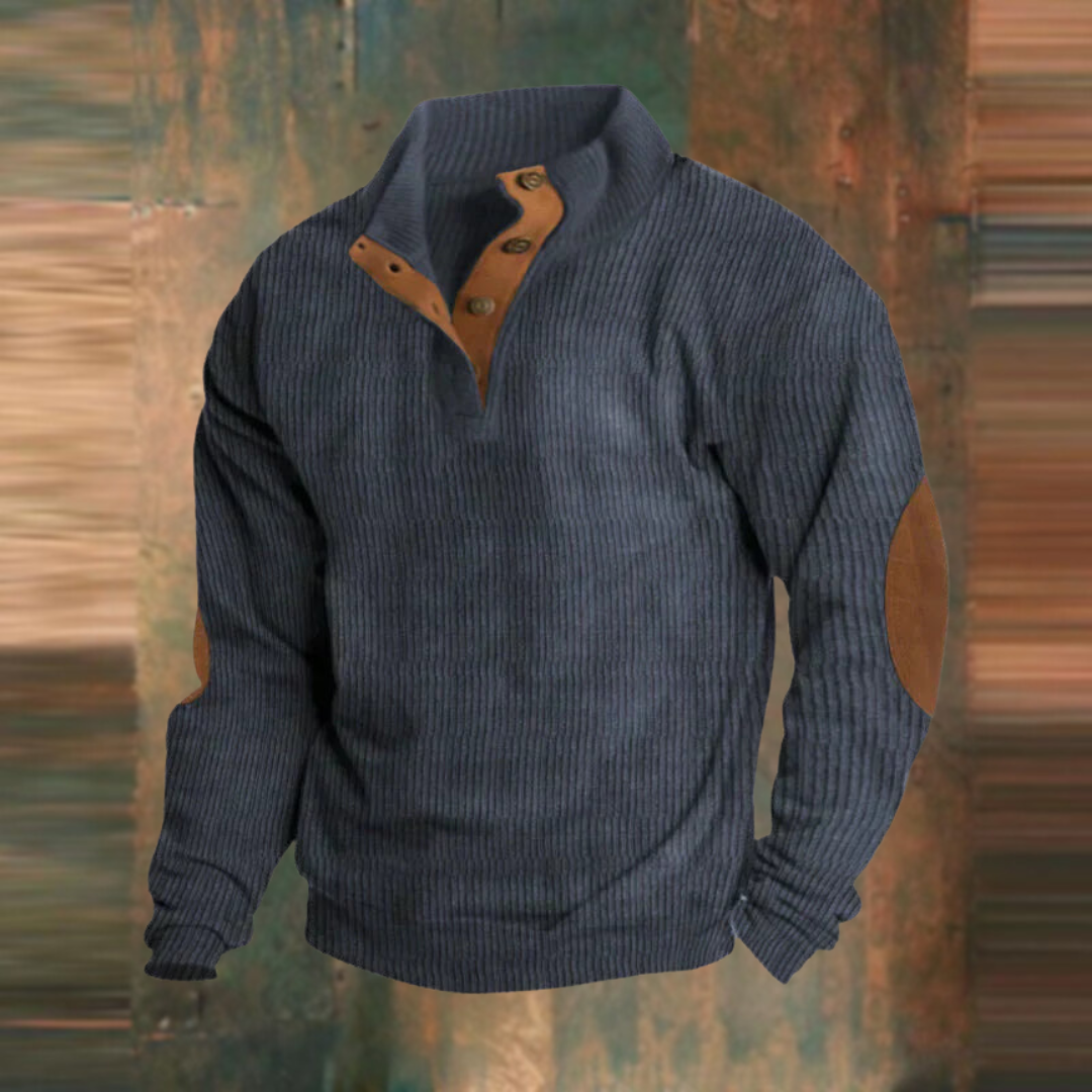 MEELANO Marmari | Herre Ribstrikket Sweater med Knapper - Afslappet Varm Striktrøje med Kraver Marineblå