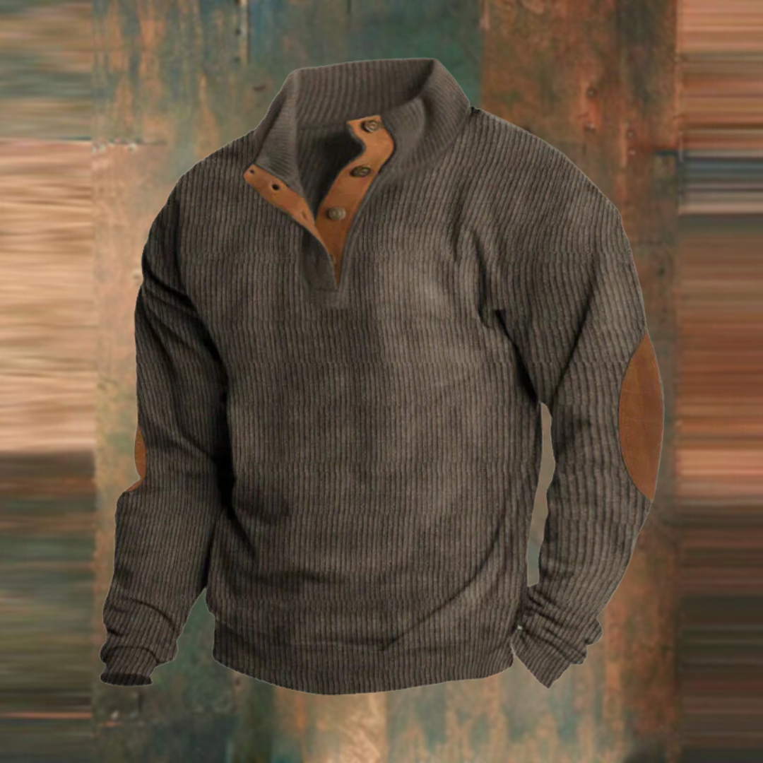 MEELANO Marmari | Herre Ribstrikket Sweater med Knapper - Afslappet Varm Striktrøje med Kraver Brun