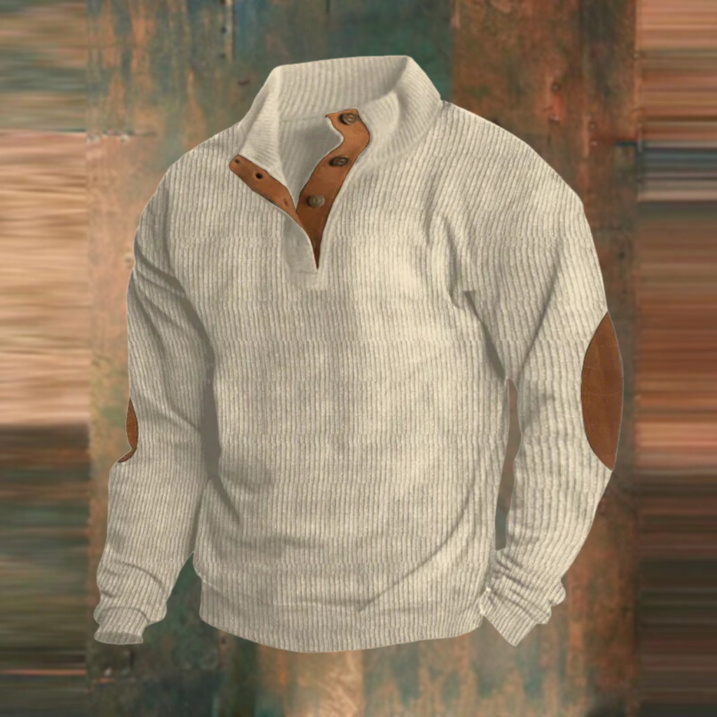 MEELANO Marmari | Herre Ribstrikket Sweater med Knapper - Afslappet Varm Striktrøje med Kraver Beige