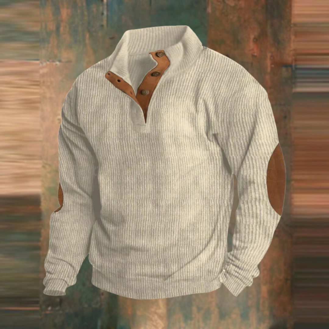 MEELANO Marmari | Herre Ribstrikket Sweater med Knapper - Afslappet Varm Striktrøje med Kraver Beige