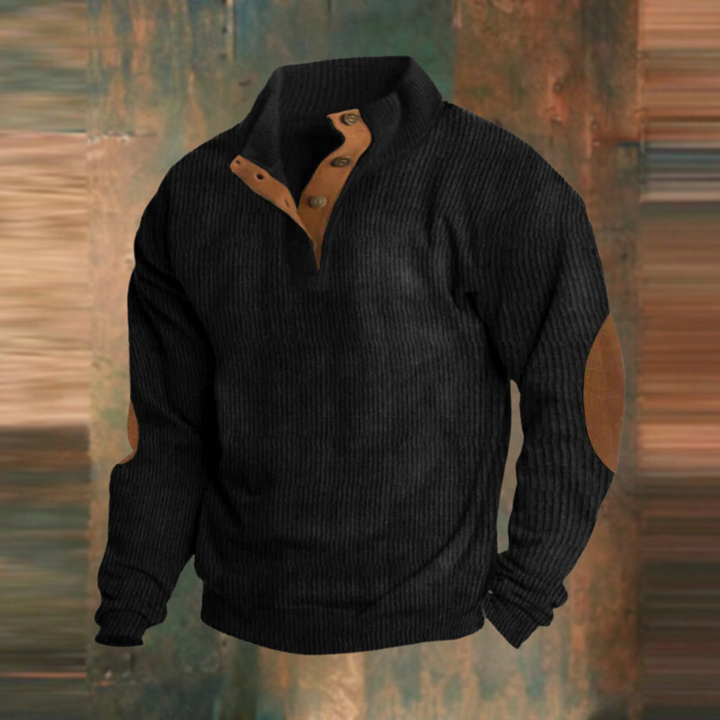 MEELANO Marmari | Herre Ribstrikket Sweater med Knapper - Afslappet Varm Striktrøje med Kraver Sort