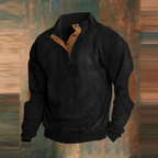 MEELANO Marmari | Herre Ribstrikket Sweater med Knapper - Afslappet Varm Striktrøje med Kraver Sort