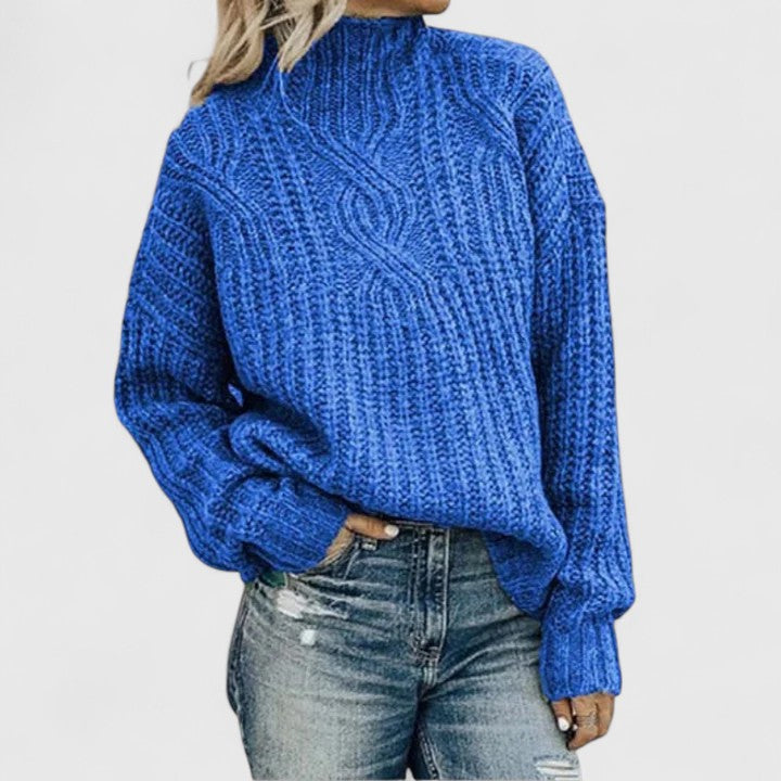 MEELANO Raffineret Sweater Dame – Kabelstrik Striktrøje, Blød & Afslappet, til Jeans & Nederdel, 5 Farver, XS–3XL – Luna Blå