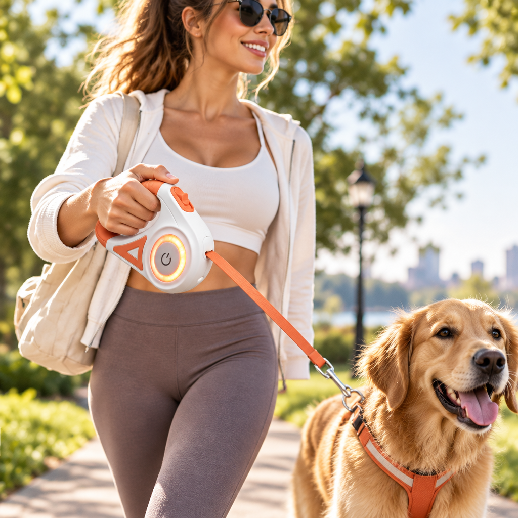 MEELANO Selvlysende Hundesnor med Lommelygte – LED Hundesnor op til 5 m, Synlig i Mørke, 3 Farver – GlowGuard