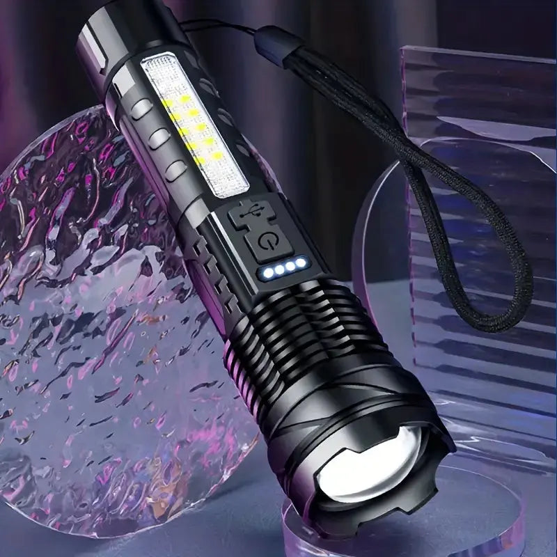 MEELANO Ultralys Militær Lommelygte – Genopladelig LED Lommelygte med XHP50, 7 Lystilstande, Aluminium, til Camping & Nødsituationer – PowerBeam