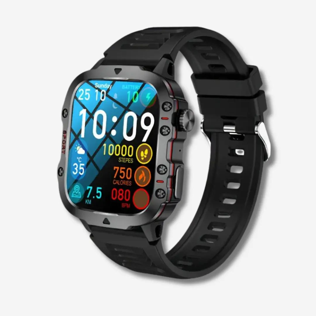 MEELANO Vandtæt Outdoor-Smartwatch – Robust Ur med Opkald, Søvn & Aktivitetssporing, Op til 10 Dages Batteri – TrailMate Silikone sort