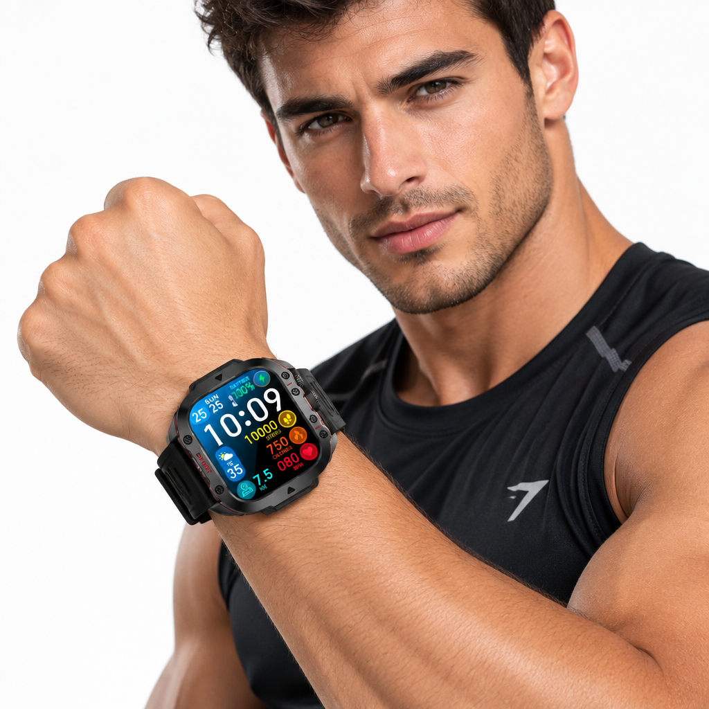MEELANO Vandtæt Outdoor-Smartwatch – Robust Ur med Opkald, Søvn & Aktivitetssporing, Op til 10 Dages Batteri – TrailMate