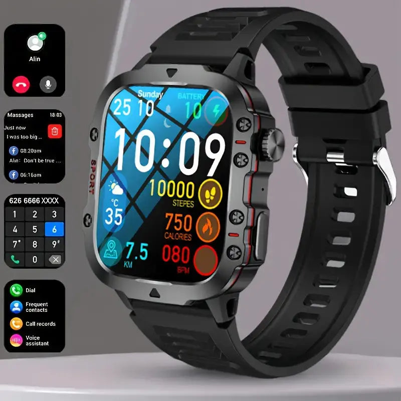 MEELANO Vandtæt Outdoor-Smartwatch – Robust Ur med Opkald, Søvn & Aktivitetssporing, Op til 10 Dages Batteri – TrailMate