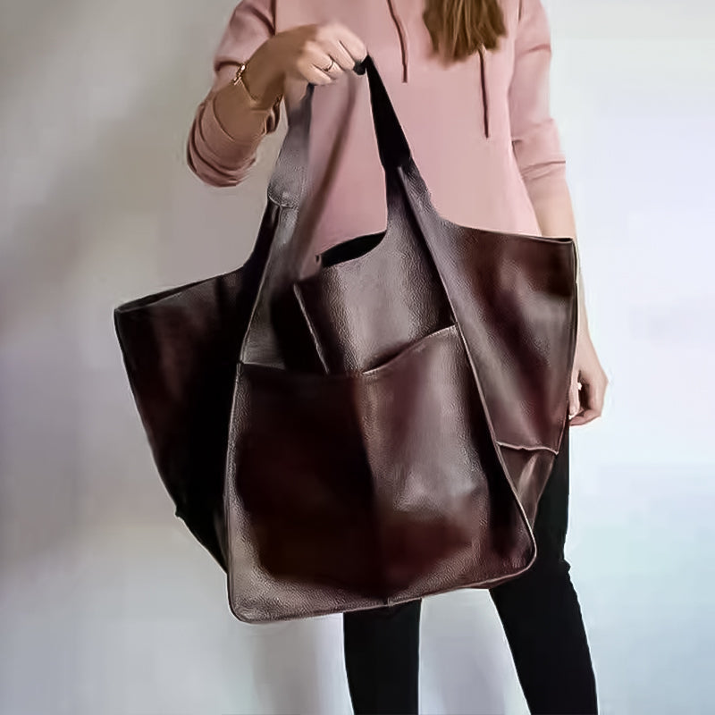 MEELANO Naraya | Dame Skuldertaske – Overdimensioneret Design, Vintage-Stil & Kvalitetslæder Kaki