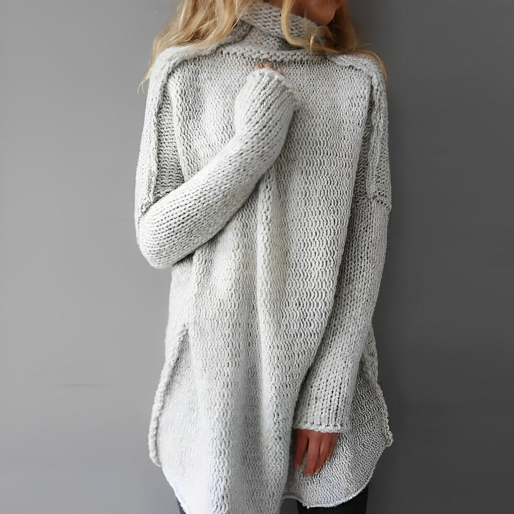MEELANO Oversized Dametrøje Med Rullekrave Og Chunky Strik Til Lag På Lag Vintertøj Grå