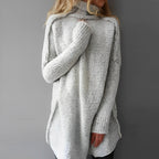 MEELANO Oversized Dametrøje Med Rullekrave Og Chunky Strik Til Lag På Lag Vintertøj Grå