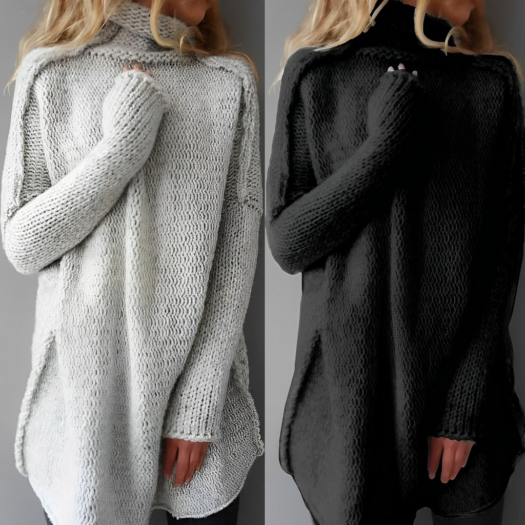MEELANO Oversized Dametrøje Med Rullekrave Og Chunky Strik Til Lag På Lag Vintertøj
