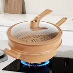 MEELANO Wok med Slip-let Belægning og Dampindsats – Multifunktionel Wokpande 30 cm til Wokning, Dampning & Simring