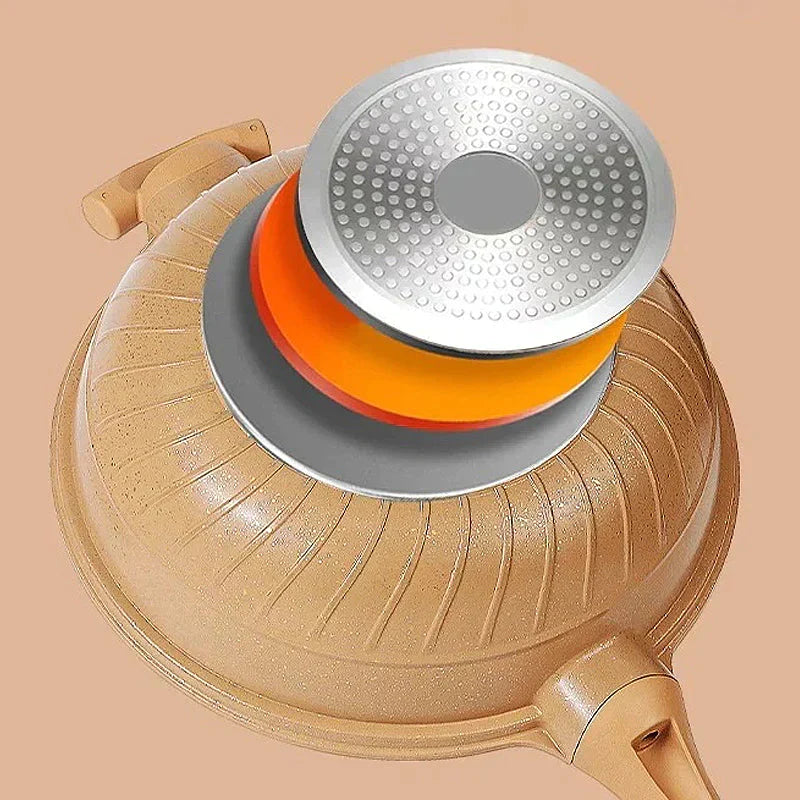 MEELANO Wok med Slip-let Belægning og Dampindsats – Multifunktionel Wokpande 30 cm til Wokning, Dampning & Simring