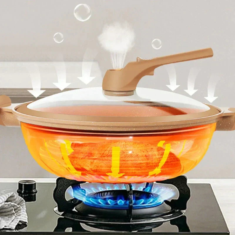 MEELANO Wok med Slip-let Belægning og Dampindsats – Multifunktionel Wokpande 30 cm til Wokning, Dampning & Simring