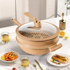 MEELANO Wok med Slip-let Belægning og Dampindsats – Multifunktionel Wokpande 30 cm til Wokning, Dampning & Simring