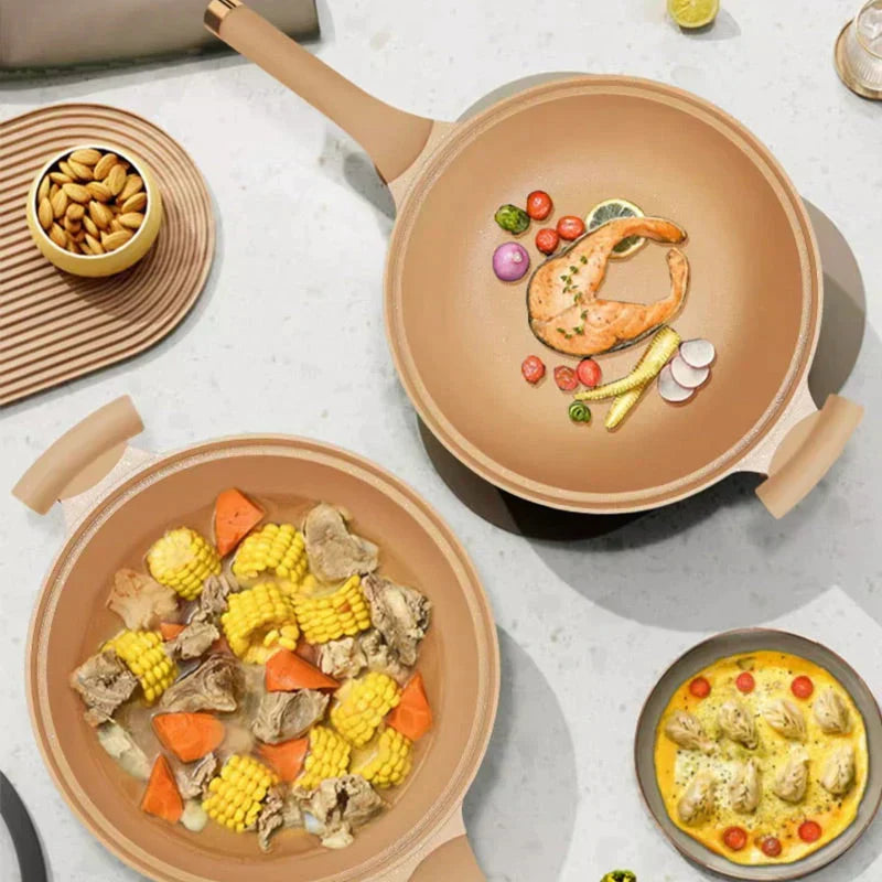 MEELANO Wok med Slip-let Belægning og Dampindsats – Multifunktionel Wokpande 30 cm til Wokning, Dampning & Simring