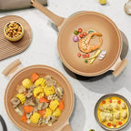 MEELANO Wok med Slip-let Belægning og Dampindsats – Multifunktionel Wokpande 30 cm til Wokning, Dampning & Simring