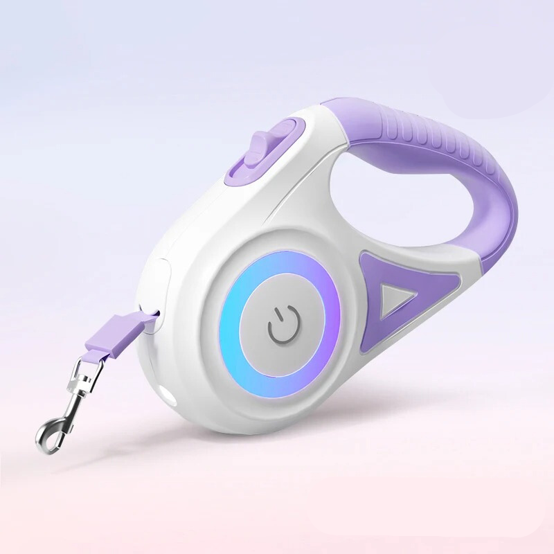 MEELANO Selvlysende Hundesnor med Lommelygte – LED Hundesnor op til 5 m, Synlig i Mørke, 3 Farver – GlowGuard Lilla