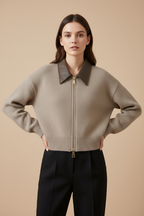 MEELANO Patchwork Lynlås Cardigan Dame Tyk Efterårsstrikket Sweater Kort Strikfrakke