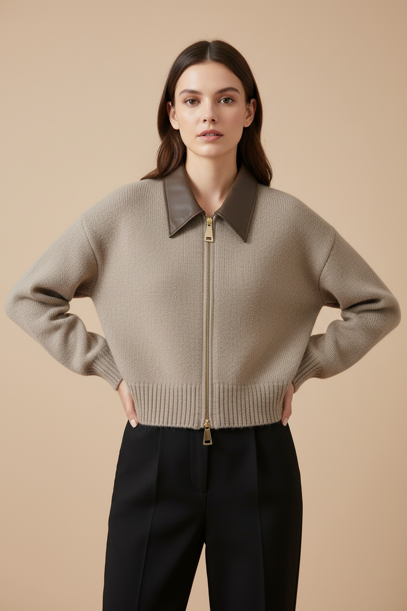 MEELANO Patchwork Lynlås Cardigan Dame Tyk Efterårsstrikket Sweater Kort Strikfrakke
