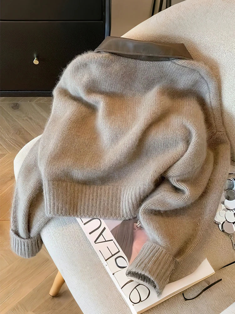 MEELANO Patchwork Lynlås Cardigan Dame Tyk Efterårsstrikket Sweater Kort Strikfrakke