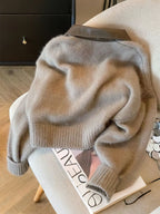 MEELANO Patchwork Lynlås Cardigan Dame Tyk Efterårsstrikket Sweater Kort Strikfrakke