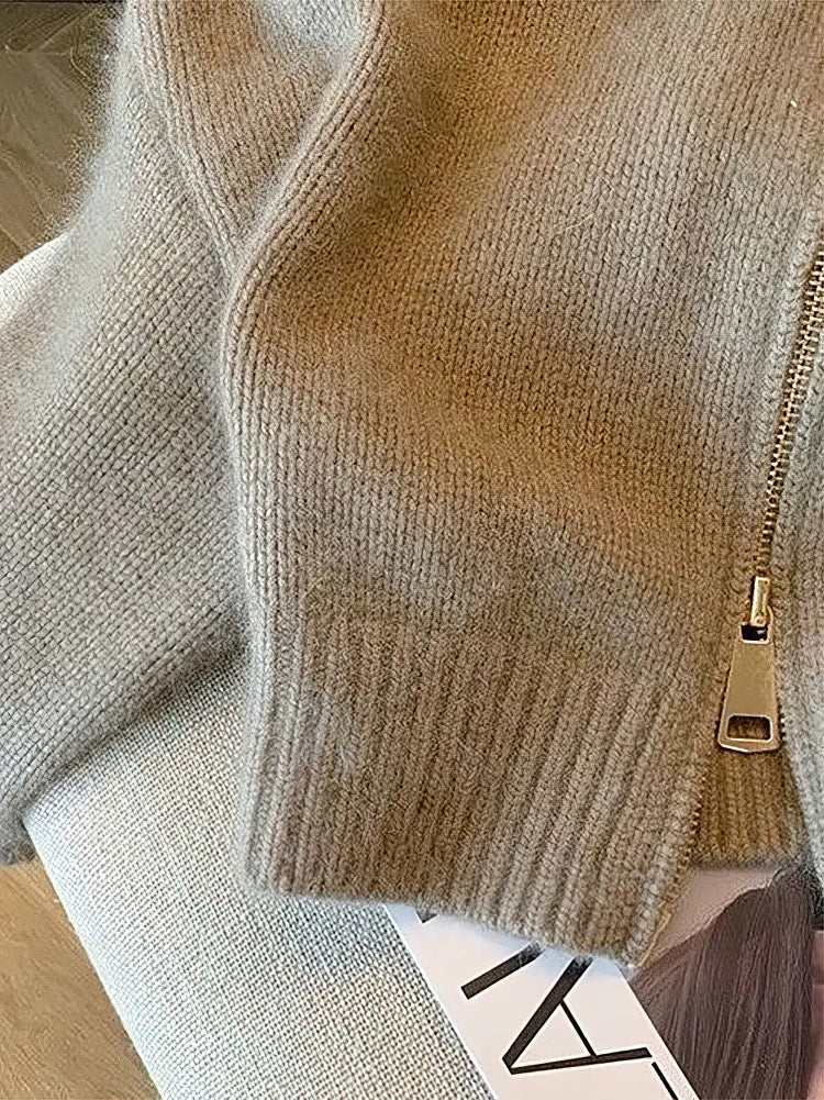 MEELANO Patchwork Lynlås Cardigan Dame Tyk Efterårsstrikket Sweater Kort Strikfrakke