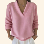 MEELANO Dame Sweater Løs Pasform & Tidløs – Blød Striktrøje med V-hals, Oversize Sweater, 5 Farver, S–3XL – Bersh Pink