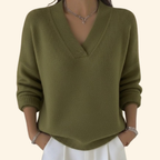 MEELANO Dame Sweater Løs Pasform & Tidløs – Blød Striktrøje med V-hals, Oversize Sweater, 5 Farver, S–3XL – Bersh Grøn