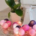Munter Bomuldskugle Lyskæde – Cotton Ball Lyskæde med 10 LED Kugler, USB eller Batteri, 9 Farver – LumiBall